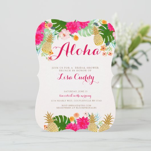 Helderroze Tropische Bruids Douche Uitnodiging (Staand voorkant)