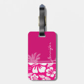 Helderroze tropische hibiscus bagagelabel (Achterkant verticaal)
