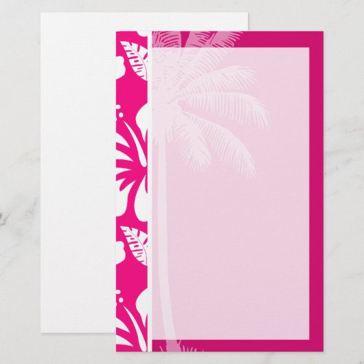 Helderroze tropische hibiscus briefpapier (Voorkant / Achterkant)