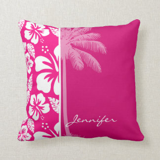 Helderroze tropische hibiscus kussen