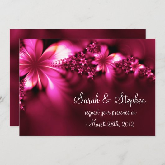 Helderroze uitnodiging voor het bruiloft (Voorkant / Achterkant)