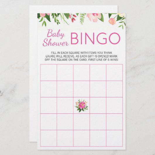 Helderroze vlakke Baby shower Bingo Game (Voorkant / Achterkant)