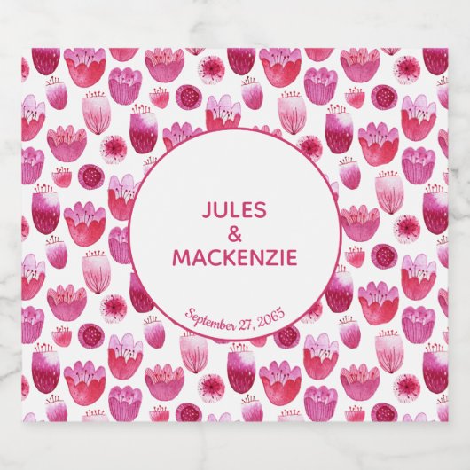 Helderroze Waterverf Blossom Floral Wedding Likeurfles Etiket (Enkel label)