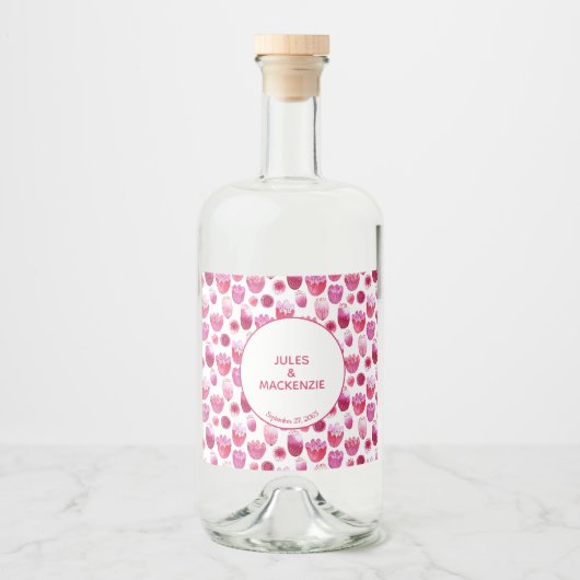 Helderroze Waterverf Blossom Floral Wedding Likeurfles Etiket (Voorkant)