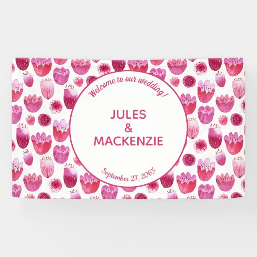 Helderroze Waterverf Blossom Wedding Spandoek (Horizontaal)