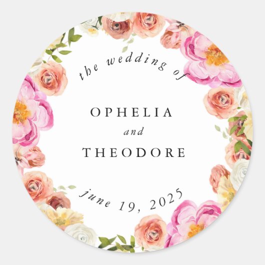 Helderroze Waterverf bruiloft gunst Dank u Ronde Sticker (Voorkant)