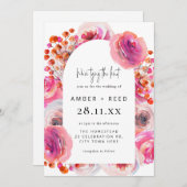 Helderroze Waterverf Floral Arch Wedding Kaart (Voorkant / Achterkant)