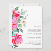 Helderroze Waterverf Floral Formal Wedding Kaart (Voorkant)
