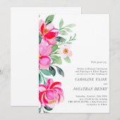 Helderroze Waterverf Floral Formal Wedding Kaart (Voorkant / Achterkant)