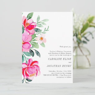 Helderroze Waterverf Floral Formal Wedding Kaart