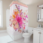 Helderroze waterverf florale suspensie douchegordijn (In situ)