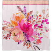 Helderroze waterverf florale suspensie douchegordijn (Voorkant)