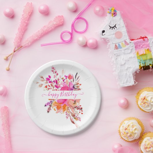 Helderroze waterverf op maat papieren bordje (Feest)