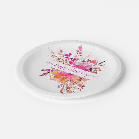 Helderroze waterverf op maat papieren bordje (Gekanteld)