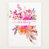 Helderroze waterverf op maat planner (Voorkant)