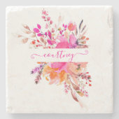 Helderroze waterverf op maat stenen onderzetter (Voorkant)