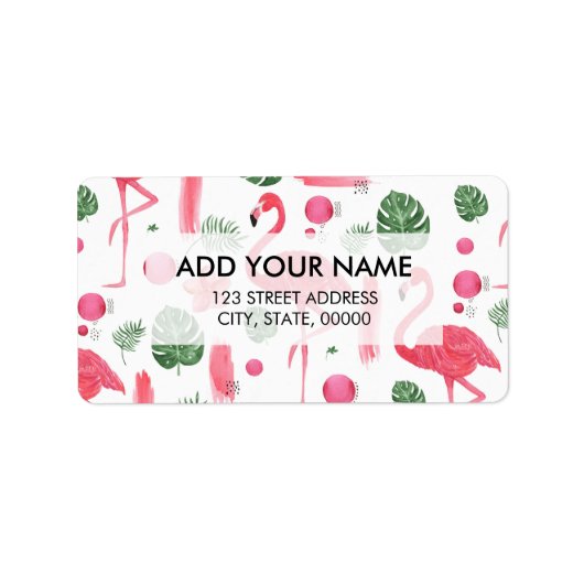 Helderroze waterverf tropische flamingo floral etiket (Voorkant)