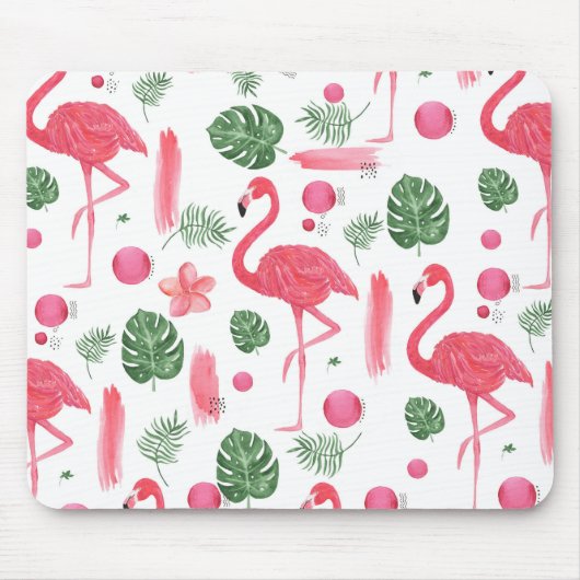 Helderroze waterverf tropische flamingo floral muismat (Voorkant)