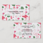 Helderroze waterverf tropische flamingo floral visitekaartje (Voorkant / Achterkant)