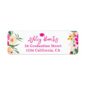 Helderroze wilde bloemen script afstuderen etiket (Voorkant)