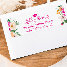 Helderroze wilde bloemen script afstuderen etiket