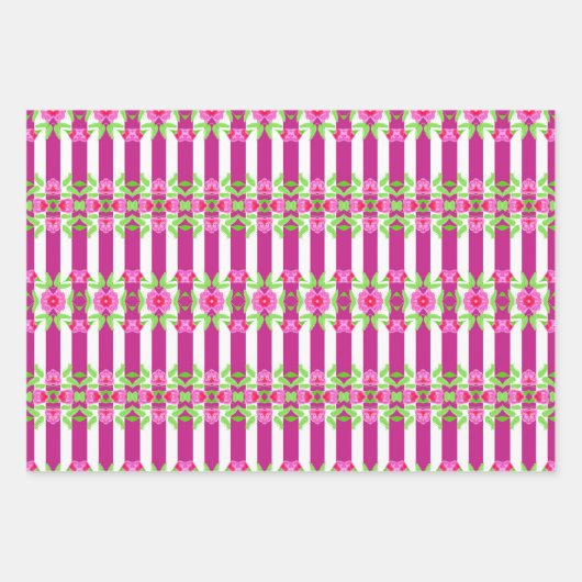 Helderroze witte en groene Floral Inpakpapier Vel (Voorkant 3)