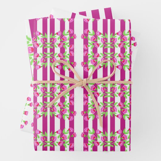 Helderroze witte en groene Floral Inpakpapier Vel (In situ)