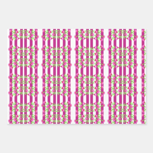 Helderroze witte en groene Floral Inpakpapier Vel (Voorkant)