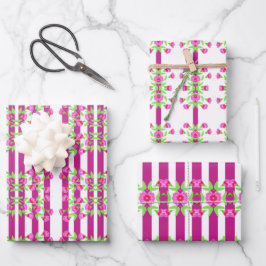 Helderroze witte en groene Floral Inpakpapier Vel