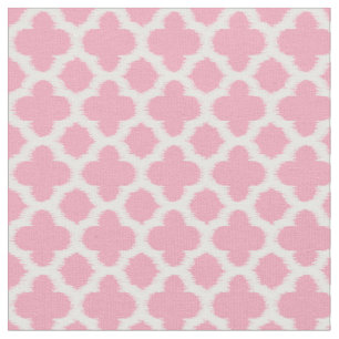 Helderroze witte Ikat Quatrefoil Roos Patroon Stof