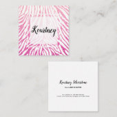 Helderroze witte Lijst met glitter Zebra Pattern Vierkante Visitekaartje (Voorkant / Achterkant)