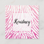 Helderroze witte Lijst met glitter Zebra Pattern Vierkante Visitekaartje (Voorkant)