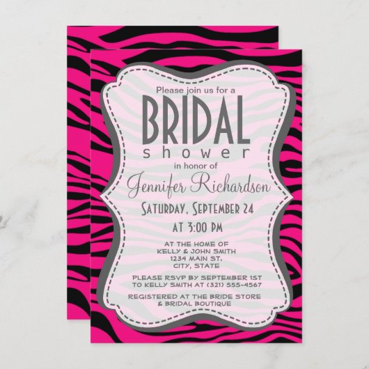 Helderroze Zebra Dierenprint Kaart (Voorkant / Achterkant)