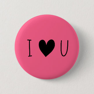 Helderroze zwart hart "Ik hou van je" Ronde Button 5,7 Cm