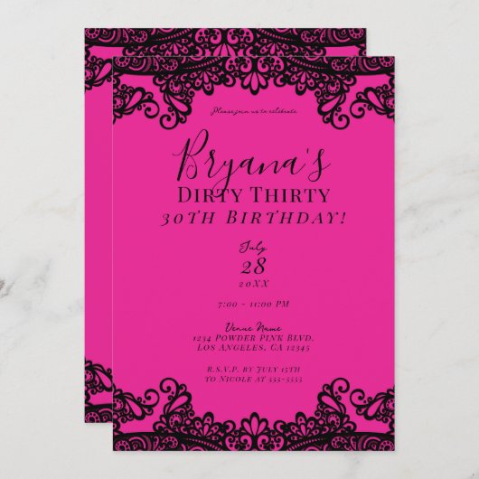 Helderroze zwarte luis 30 30e verjaardag kaart (Voorkant / Achterkant)