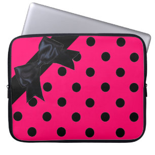 Helderroze zwarte polka dot lint laptop sleeve
