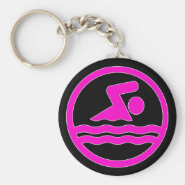 Helderroze zwembad decale Sleutelhanger voor zwemm