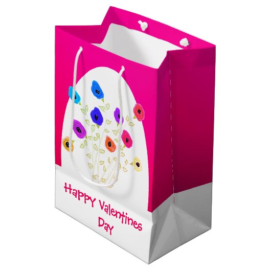 Helderroze, zwevende, gelukkige Valentijnse  Gemid Medium Cadeauzakje (Voorkant Gekanteld)