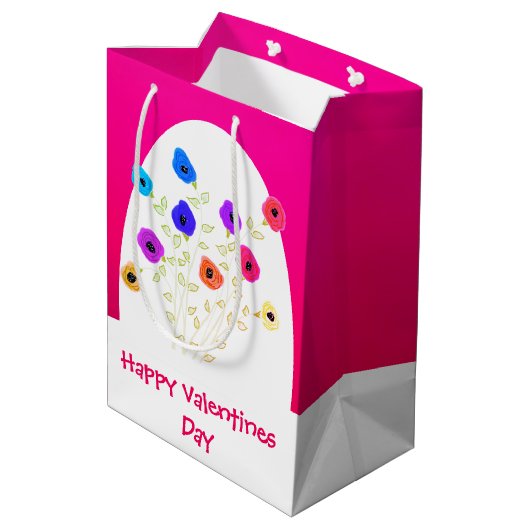 Helderroze, zwevende, gelukkige Valentijnse  Gemid Medium Cadeauzakje (Achterkant Gekanteld)