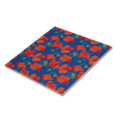 Heldersnelle papavers op blauw Floral Pattern Tegeltje (Zijkant)