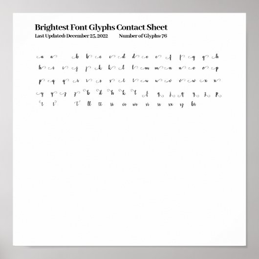 Helderste Script-lettertype Glyphs Contactblad Poster (Voorkant)