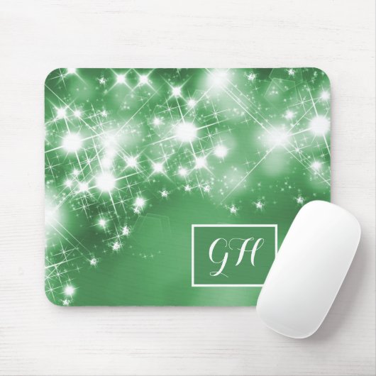 Heldersterlampjes op groen monogram muismat (Met muis)