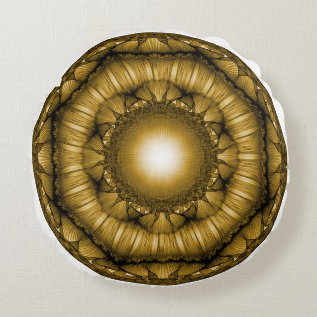 Helderstralende geometrische versiering rond kussen (Voorkant)