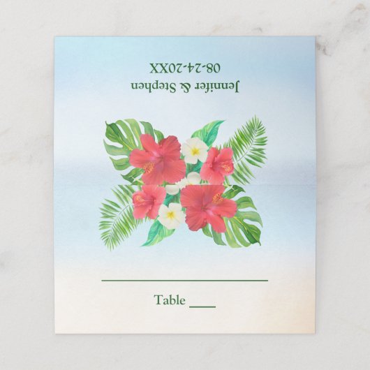 Heldertropische Floral Wedding Table Plaatskaartje (Buitenkant ongevouwen)