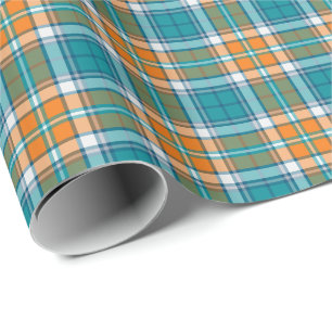 Helderturquoise en Oranje patroonpatroon Cadeaupapier