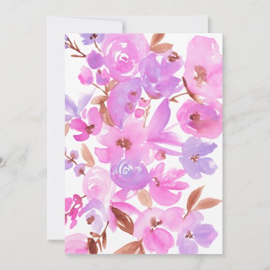 Heldervet roze paars bloemig baby shower kaart (Achterkant)