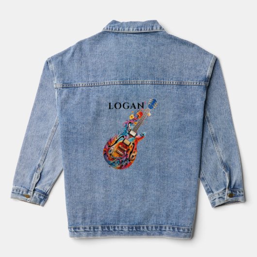 Helderwaterverf elektrische gitaar gepersonaliseer denim jacket (Achterkant)
