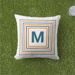 Helderwit Oranje blauw Abstract modern monogram Buitenkussen