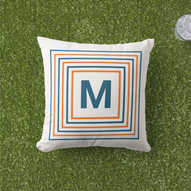 Helderwit Oranje blauw Abstract modern monogram Buitenkussen (Gras)