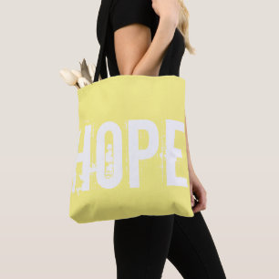 Helderzonnig geel met witte Hope-tekst Tote Bag